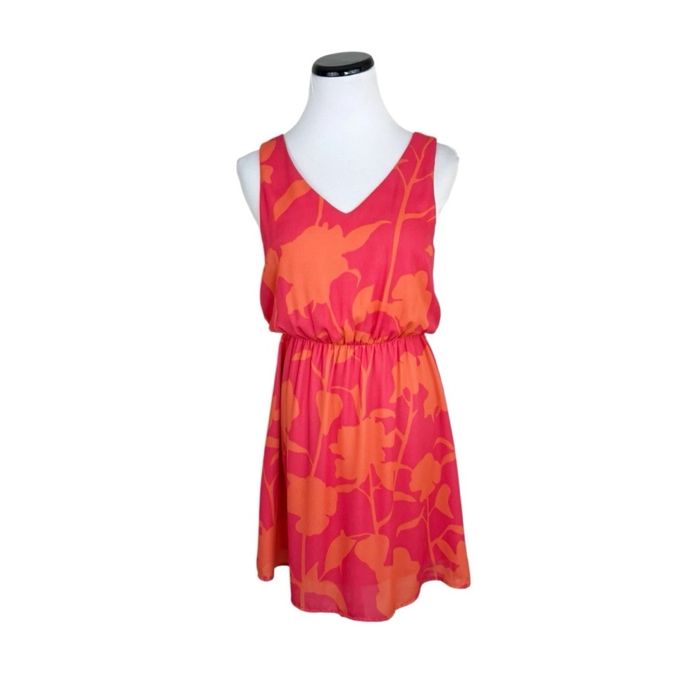 Everly Floral Sleeveless V Neck V Back Dress Pink Orange Size Small